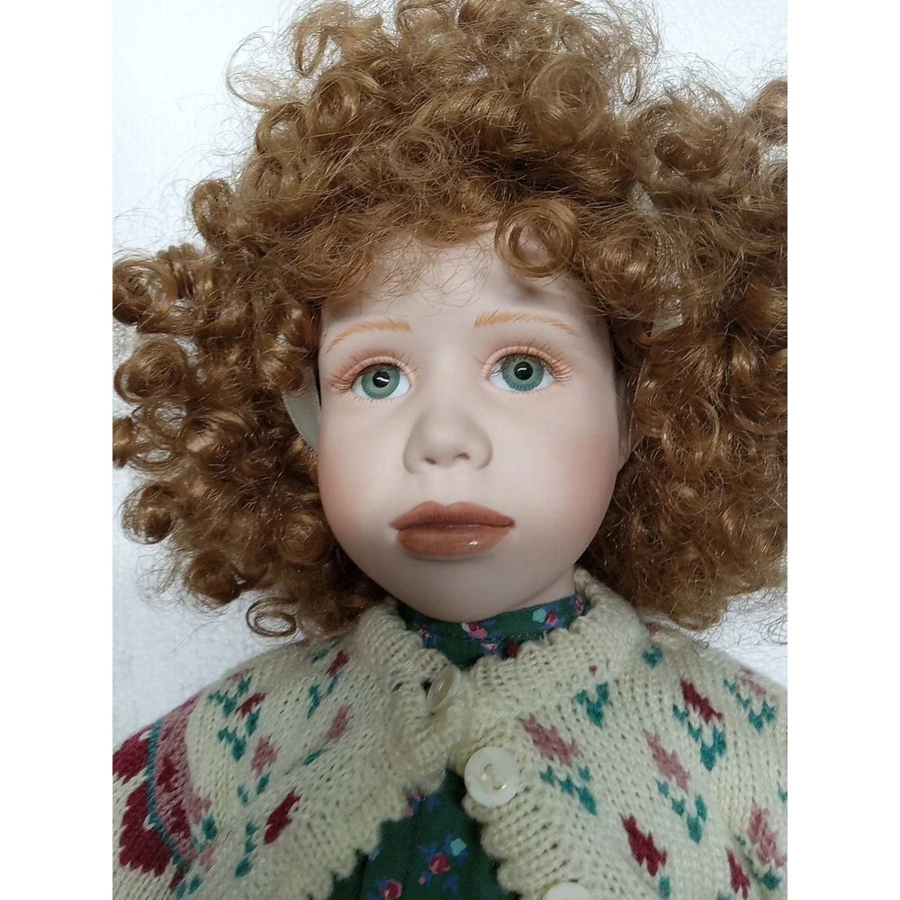 1992 Hamilton collection porcelain dolls Erin, Red hair, Green Dress,